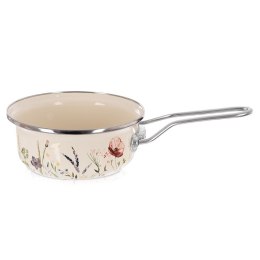 Rondel Emaliowany Kremowy w Kwiaty Maki 14 cm 0,65 L na Indukcję