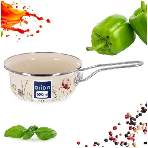 Rondel Emaliowany Kremowy w Kwiaty Maki 14 cm 0,65 L na Indukcję