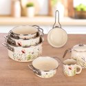 Rondel Emaliowany Kremowy w Kwiaty Maki 16 cm 0,95 L na Indukcję