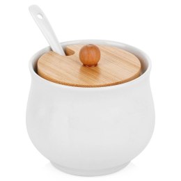 Cukierniczka Ceramiczna VILDE 250 ml Biała 9 x 9 cm z Pokrywką i Łyżeczką