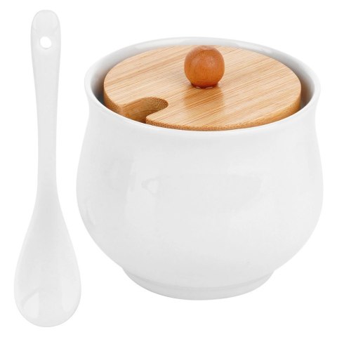 Cukierniczka Ceramiczna VILDE 250 ml Biała 9 x 9 cm z Pokrywką i Łyżeczką