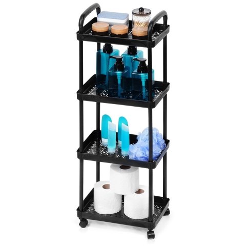 Regał na Kółkach Czarny 4 Poziomy Mobilny 30 x 21 x 86 cm VILDE