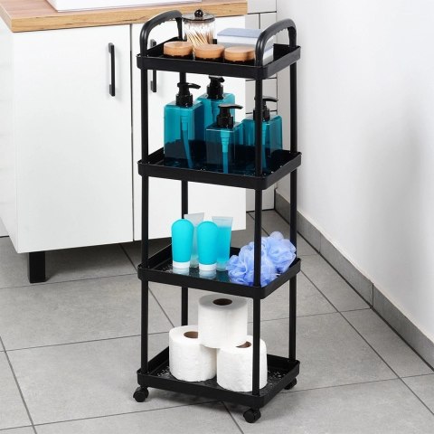 Regał na Kółkach Czarny 4 Poziomy Mobilny 30 x 21 x 86 cm VILDE