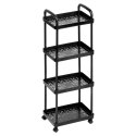 Regał na Kółkach Czarny 4 Poziomy Mobilny 30 x 21 x 86 cm VILDE