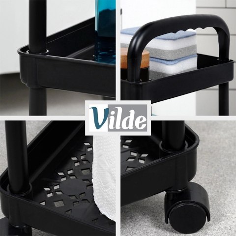 Regał na Kółkach Czarny 4 Poziomy Mobilny 30 x 21 x 86 cm VILDE