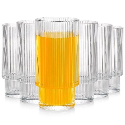 Szklanki Wysokie Zestaw 6 szt. 320 ml VILDE Ryflowane Szkło do Zmywarki