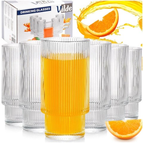 Szklanki Wysokie Zestaw 6 szt. 320 ml VILDE Ryflowane Szkło do Zmywarki
