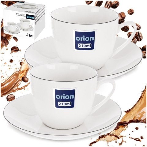 Zestaw 2 Filiżanek ze Spodkiem do Kawy Herbaty Porcelana Białe 200 ml