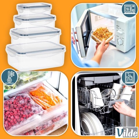 Zestaw 4 Pojemników Lunchbox Prostokąt Szczelny VILDE Mikrofala Zmywarka