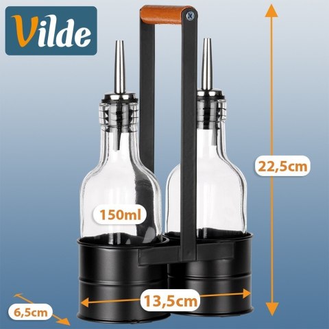 Zestaw Butelek Butelki na Oliwę Ocet ze Stojakiem Dozownik VILDE 2x150 ml