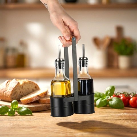 Zestaw Butelek Butelki na Oliwę Ocet ze Stojakiem Dozownik VILDE 2x150 ml