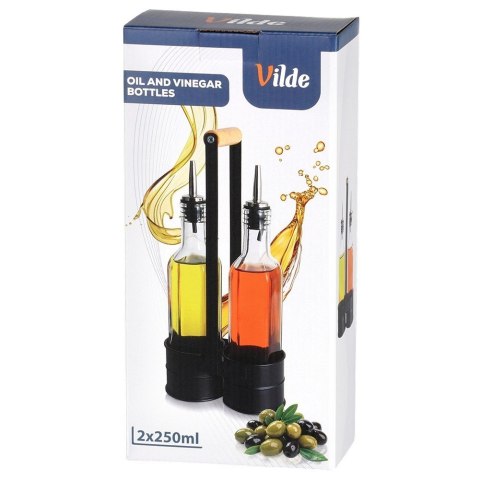 Zestaw Butelek Butelki na Oliwę Ocet ze Stojakiem Dozownik VILDE 2 x 250 ml