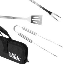Zestaw Przyborów do Grilla Stalowy w Etui Sztućce Akcesoria Bbq VILDE 3 el.