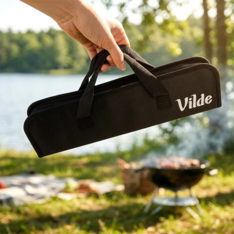 Zestaw Przyborów do Grilla Stalowy w Etui Sztućce Akcesoria Bbq VILDE 3 el.