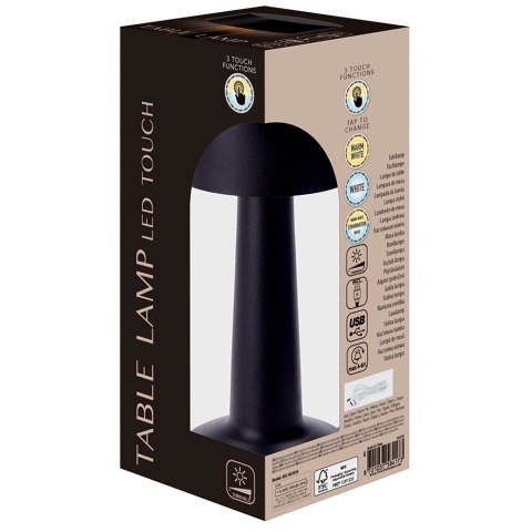 Lampka Stołowa LED Czarna 21 cm Akumulator 3 Tryby Ściemnianie USB