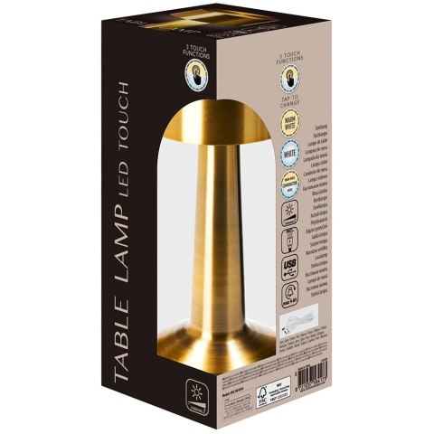 Lampka Stołowa LED Złota 21 cm Akumulator 3 Tryby Ściemnianie USB