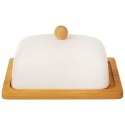 Maselniczka Maselnica Porcelanowa Bambusowa do Masła Biała ORION 16 x 13 cm