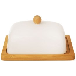 Maselniczka Maselnica Porcelanowa Bambusowa do Masła Biała ORION 16 x 13 cm