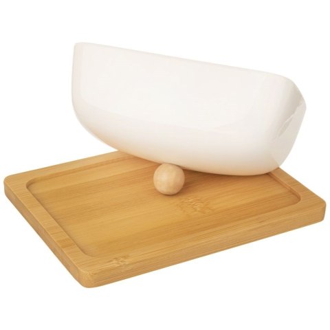 Maselniczka Maselnica Porcelanowa Bambusowa do Masła Biała ORION 16 x 13 cm